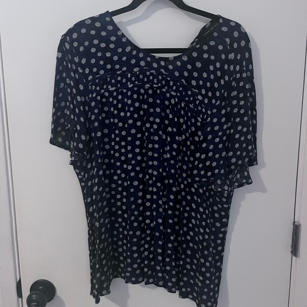 Lane Bryant Polka Dot Keyhole Blouse Top With Flutter Sleeve 2X